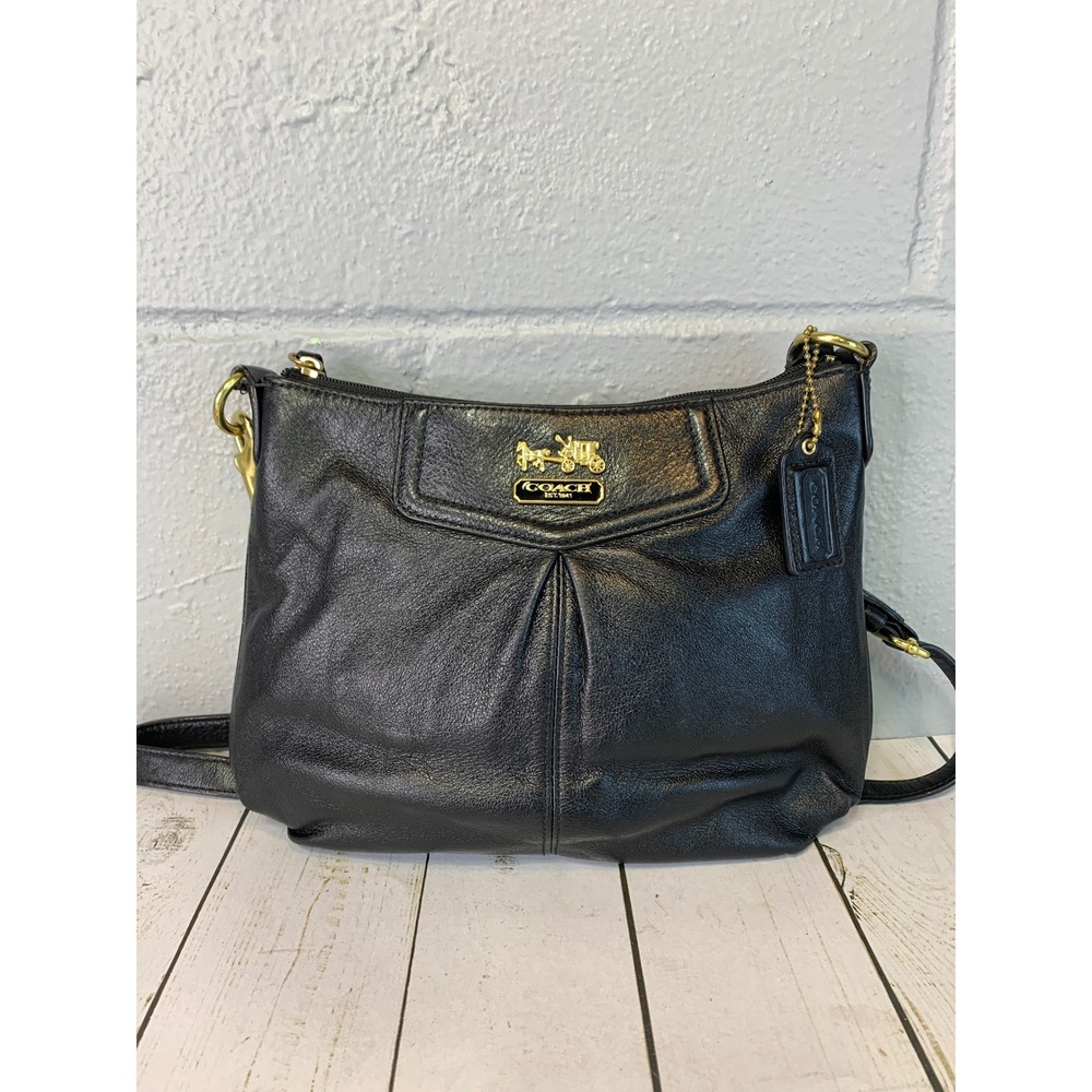 Vintage Y2K Coach Black Pebbled Leather Crossbody Bag Gold Hardware Red Lining - Picture 3 of 9